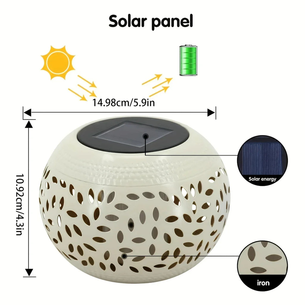 Solar desktop lamp, desktop lighting lamp, hollow metal lighting lamp, solar lamp, suitable for courtyards, gardens and lawns