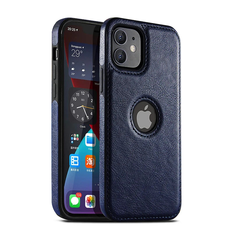 Cell Phone Case High Quality PU Leather Mobile Phones Cases for iPhone 11 12 13 14 15 Pro Max X XR Black Luxury Business Cover