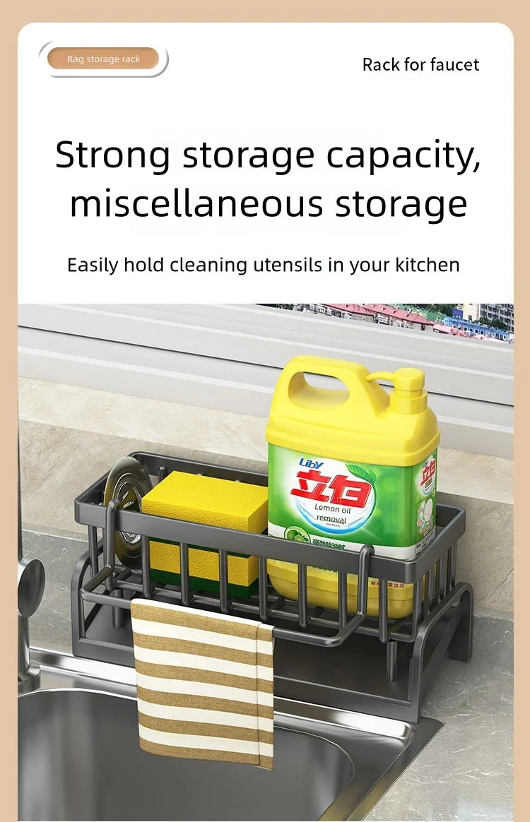 Kitchen Spice Storage Shelf with Drainage Rack, Installation Sink Organizer, Tap-Mounted Shelf for Home Kitchen Accessories