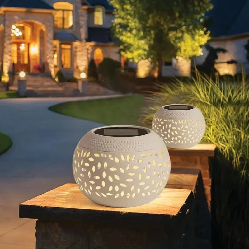 Solar desktop lamp, desktop lighting lamp, hollow metal lighting lamp, solar lamp, suitable for courtyards, gardens and lawns