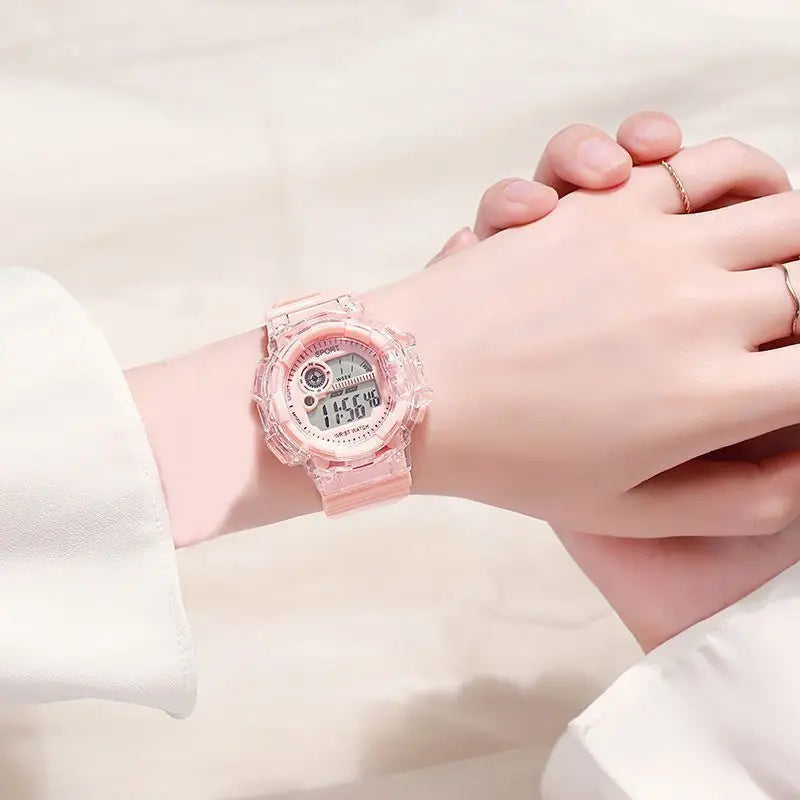 Children's Electronic Watch Teenage Couple Fashion Sports Multifunctional Watch and Acrylic Beaded Bracelet Set Gift for Kids