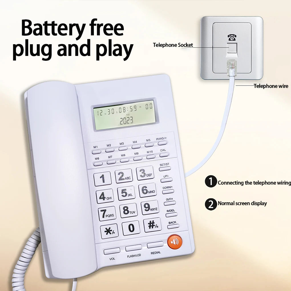 2025 New Caller ID Telephone With Display Landline Phone Desktop Corded Fixed Phone for Home Hotel Office Restaurant Black/White
