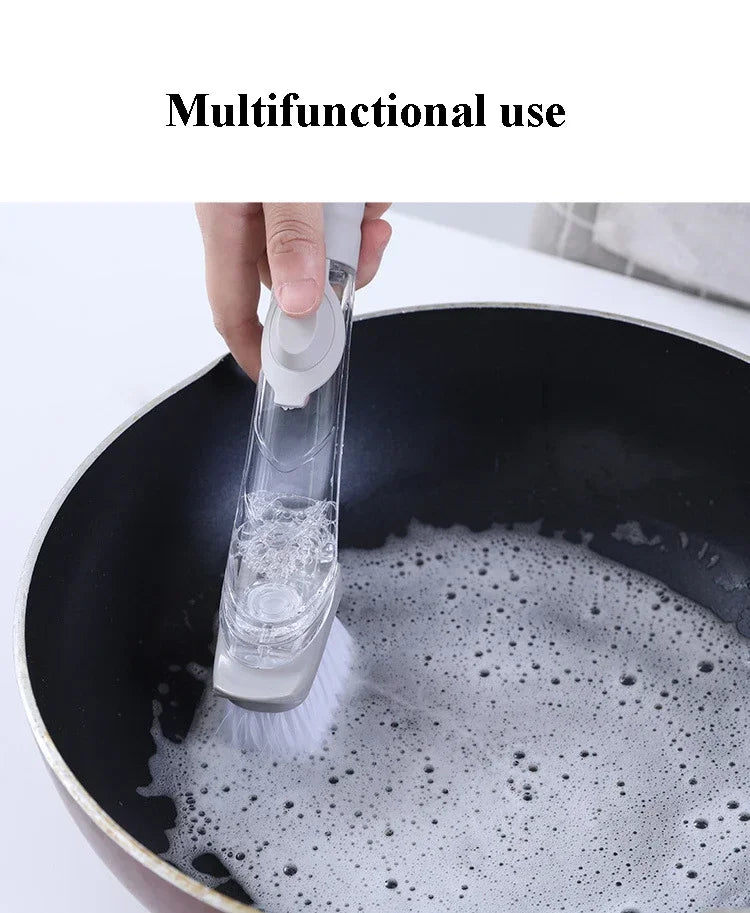 Kitchen Long Handle Cleaning Brush Automatic Liquid Dispenser Dishwashing Sponge Cleaning Brush Scrubber Kitchen Cleaning Tools