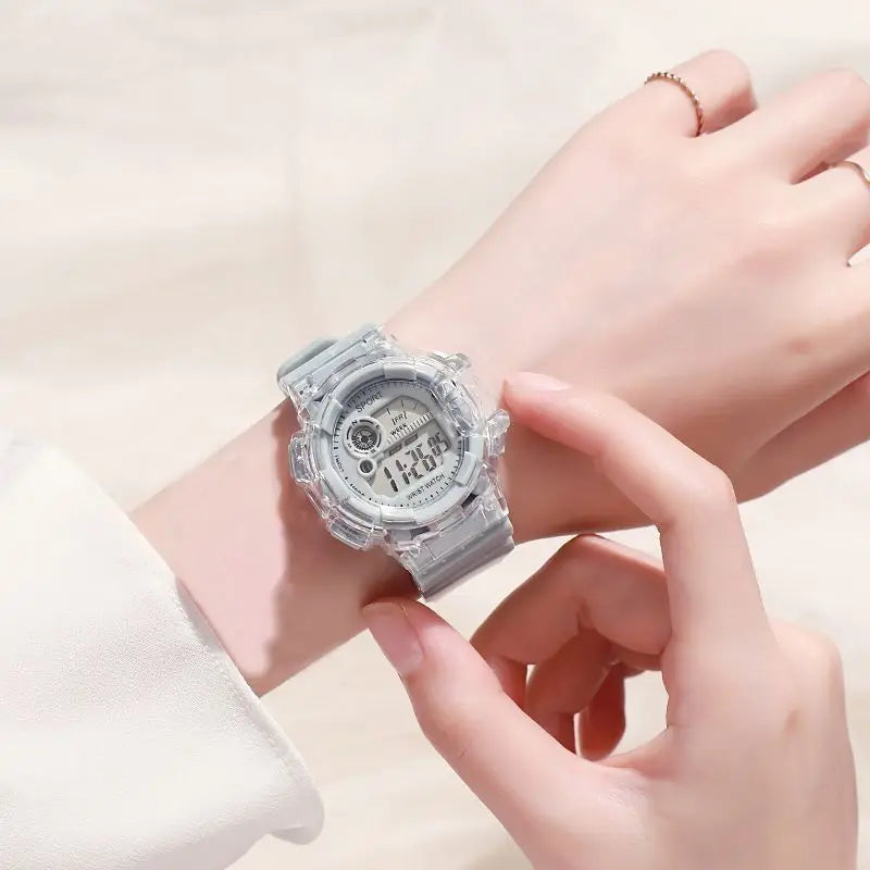 Children's Electronic Watch Teenage Couple Fashion Sports Multifunctional Watch and Acrylic Beaded Bracelet Set Gift for Kids