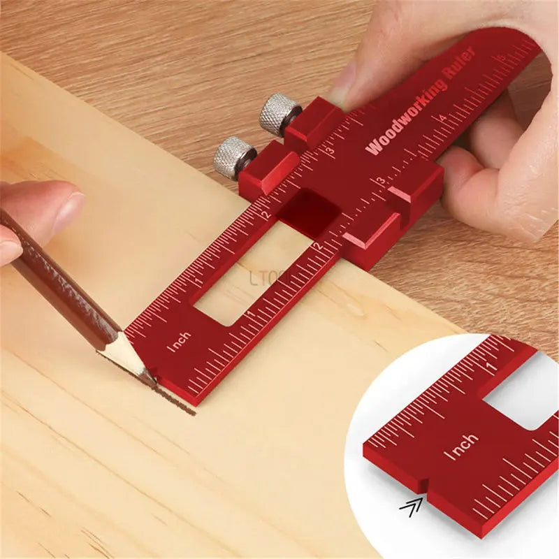 Woodworking Tools Ruler - Pocket Ruler Layout Tool Aluminum Precision Ruler with T-Track Metal Slide Stops,Inch and Metric Scale