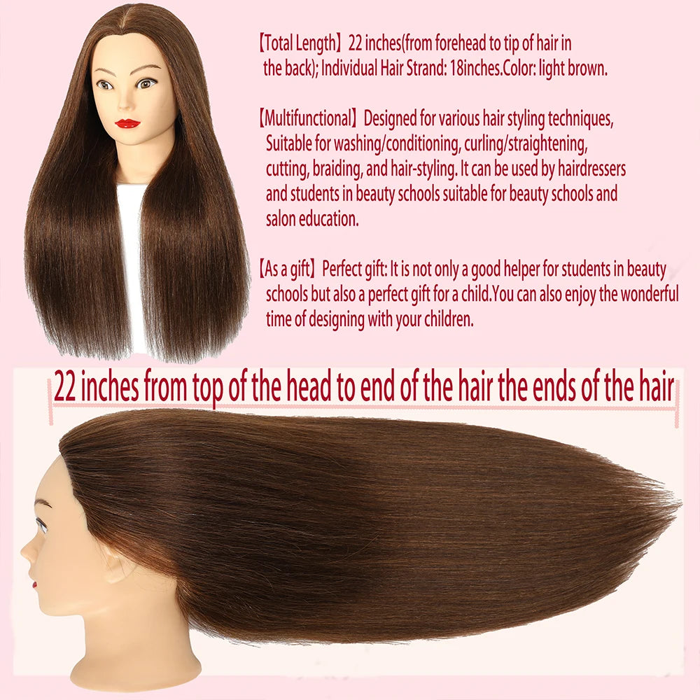 100% Real Human Hair Doll Head For Hairstyle Professional Training Head Kit Mannequin Head Styling To Practice Hot Curl Iron St