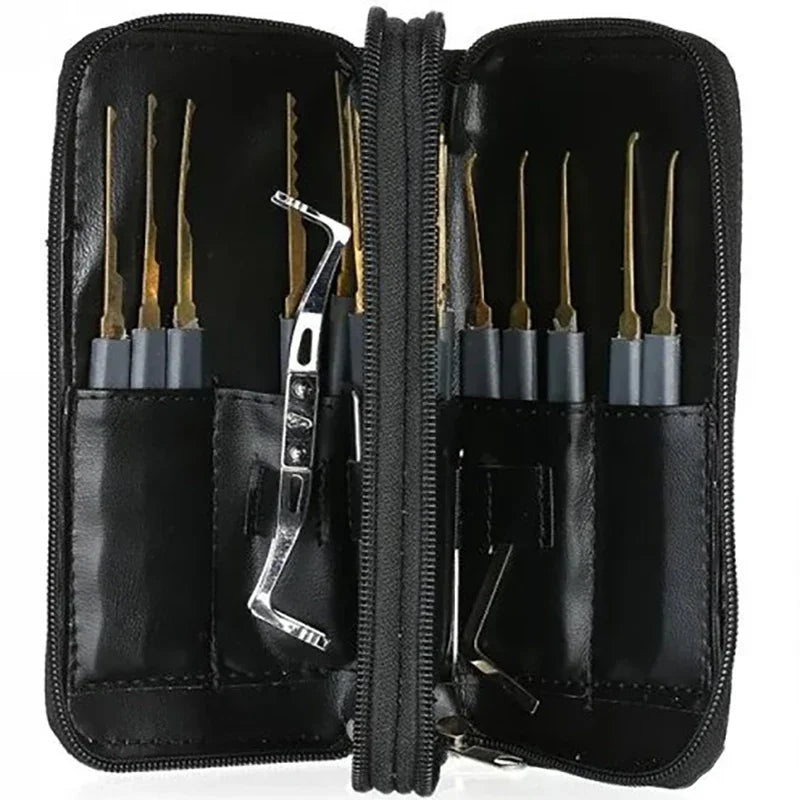 24pcs Locksmith Titanium Plating Tool Kit with Grey Handle Beginner and Locksmith Practice Picktools Padlock Professional Tools