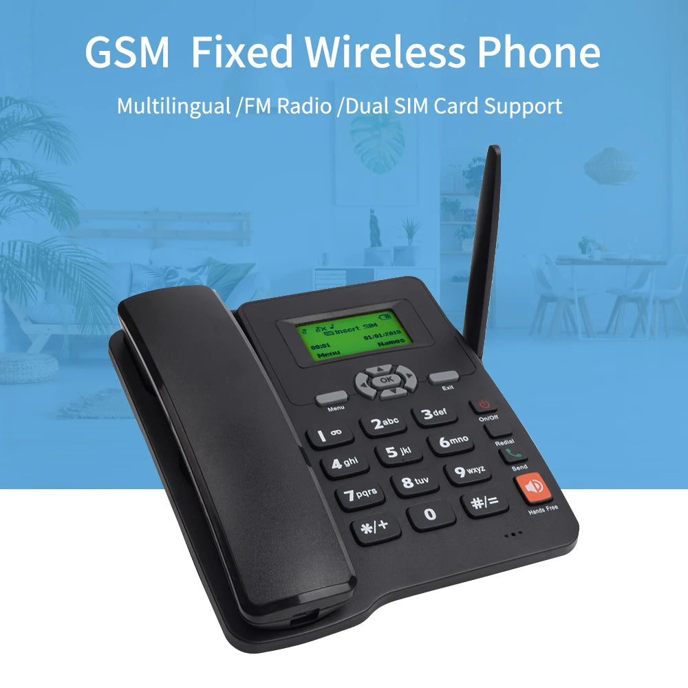 Cordless Phone Desktop Telephone Support GSM 850/900/1800/1900MHZ Dual SIM Card 2G Fixed Wireless Phone with Antenna Radio Alarm