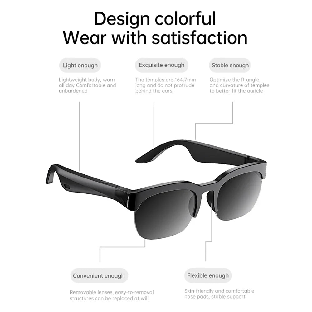 Bluetooth 6.0 Audio Glasses Headphones Wireless Headsets Outdoor HiFi Stereo Noise Reduction Earphones Casual Glasses Earbuds