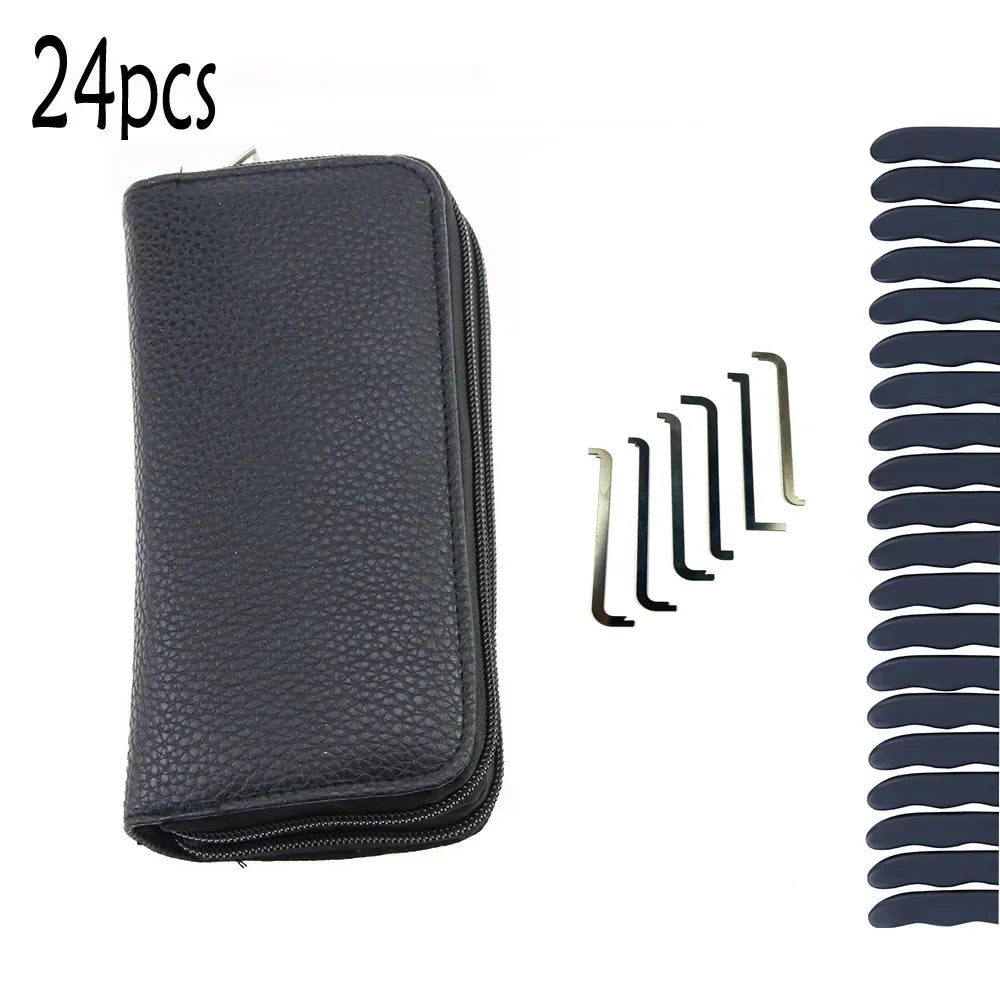 24pcs Locksmith Titanium Plating Tool Kit with Grey Handle Beginner and Locksmith Practice Picktools Padlock Professional Tools