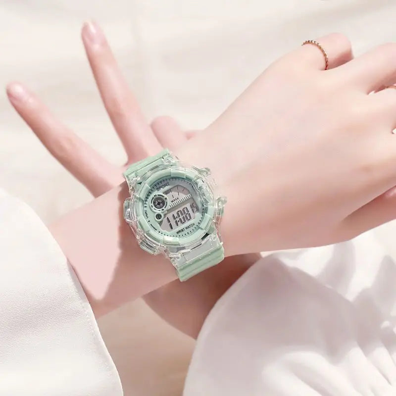 Children's Electronic Watch Teenage Couple Fashion Sports Multifunctional Watch and Acrylic Beaded Bracelet Set Gift for Kids