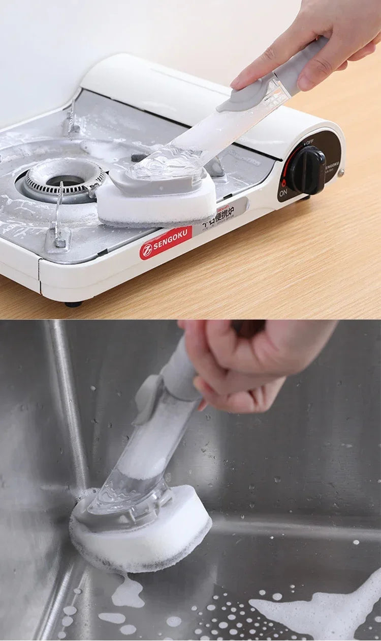 Kitchen Long Handle Cleaning Brush Automatic Liquid Dispenser Dishwashing Sponge Cleaning Brush Scrubber Kitchen Cleaning Tools