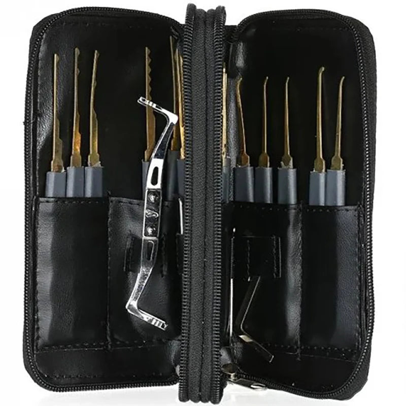 24pcs Locksmith Titanium Plating Tool Kit with Grey Handle Beginner and Locksmith Practice Picktools Padlock Professional Tools