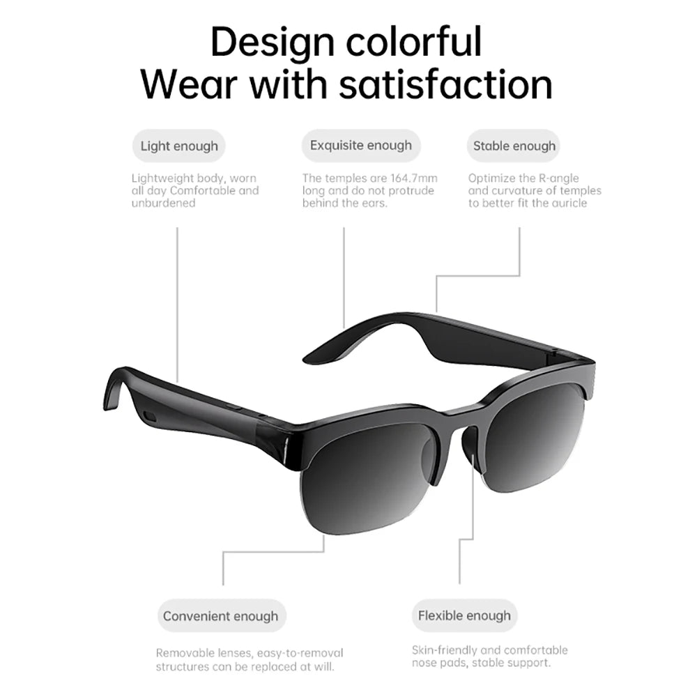 Bluetooth 6.0 Audio Glasses Headphones Wireless Headsets Outdoor HiFi Stereo Noise Reduction Earphones Casual Glasses Earbuds