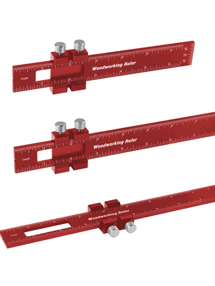 Woodworking Tools Ruler - Pocket Ruler Layout Tool Aluminum Precision Ruler with T-Track Metal Slide Stops,Inch and Metric Scale