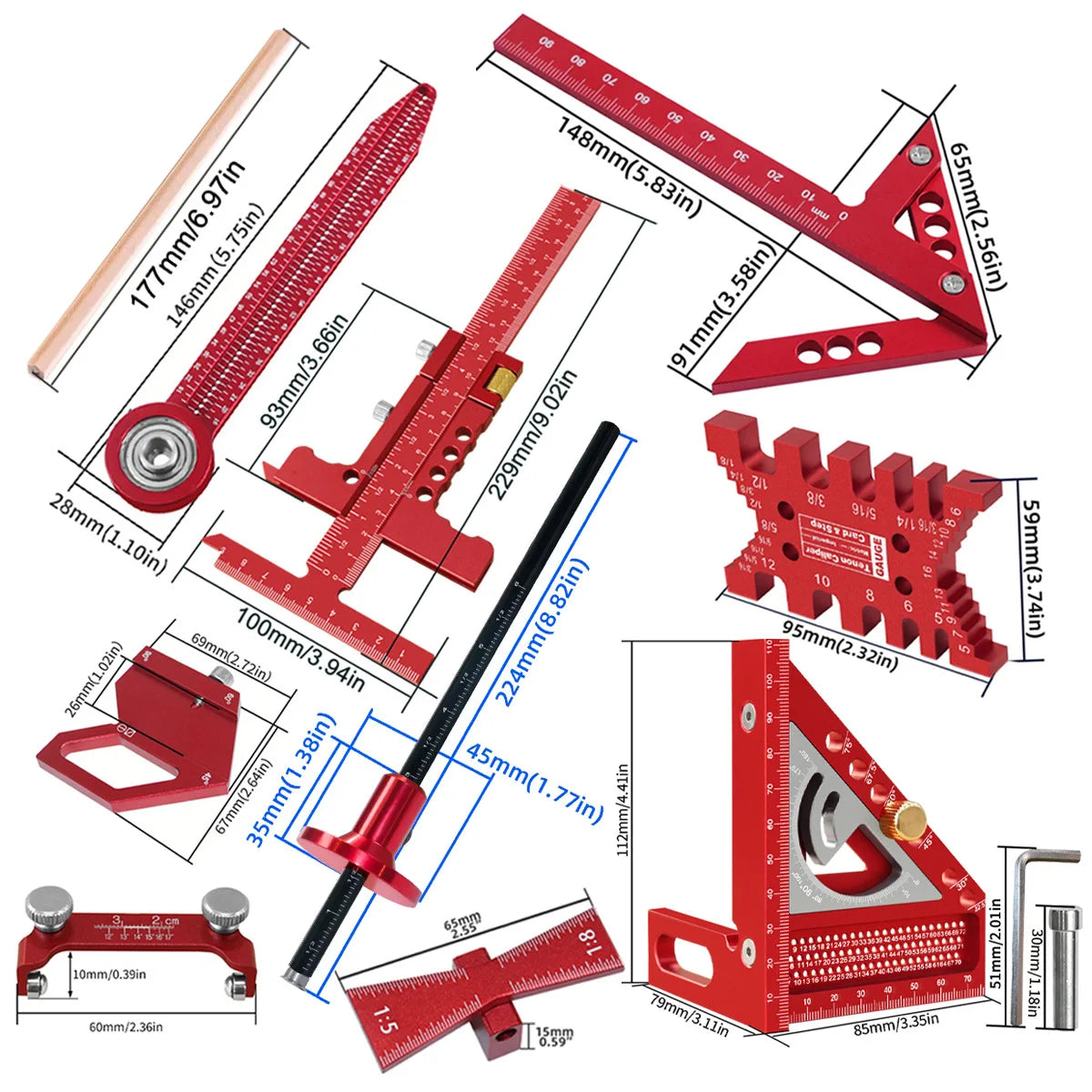 Woodworking Measurement Tool Kit with Storage Box, Project Layout Tools Set, Accurate Fast for Wooden Board Splicing Auxiliary