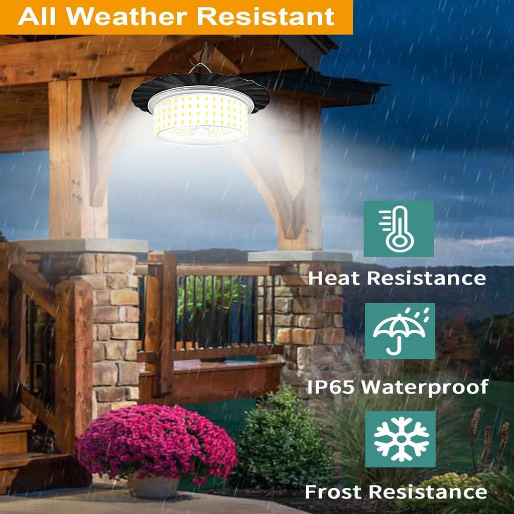 Solar Shed Lights with Motion Sensor Indoor Outdoor Waterproof LED Solar Pendant Light 5 Modes Lighting 5M Cord Spotlights