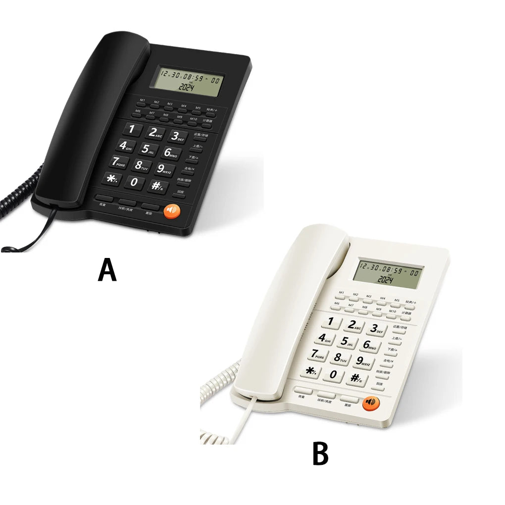 2025 New Caller ID Telephone With Display Landline Phone Desktop Corded Fixed Phone for Home Hotel Office Restaurant Black/White