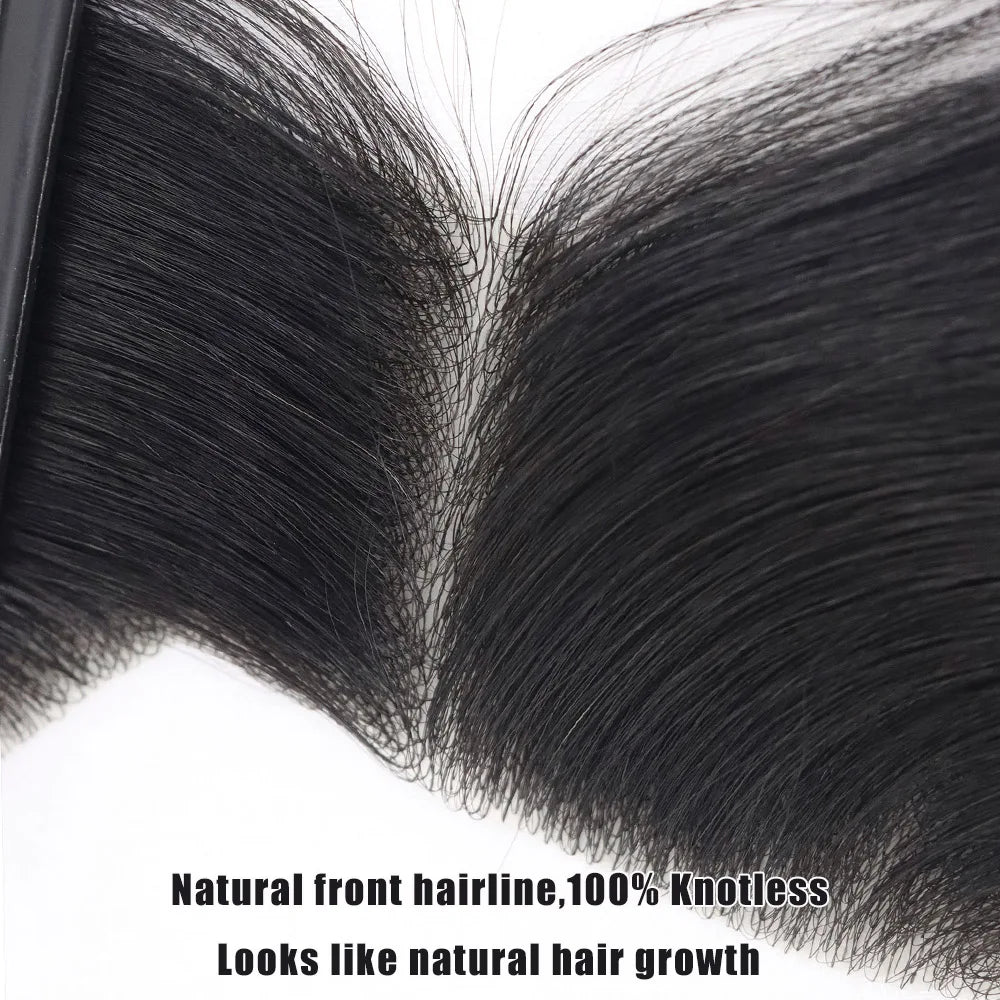Brown Black Men Toupee Human Hair Frontal Hairline 180 Density V Loop Straight Forehead Toupee Natural Hair Capillary Prosthesis