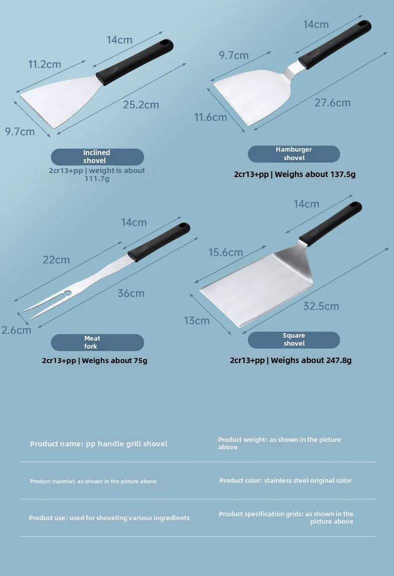 Barbecue tool set combination outdoor equipment Stainless Steel Grill steak frying shovel wholesale tools,