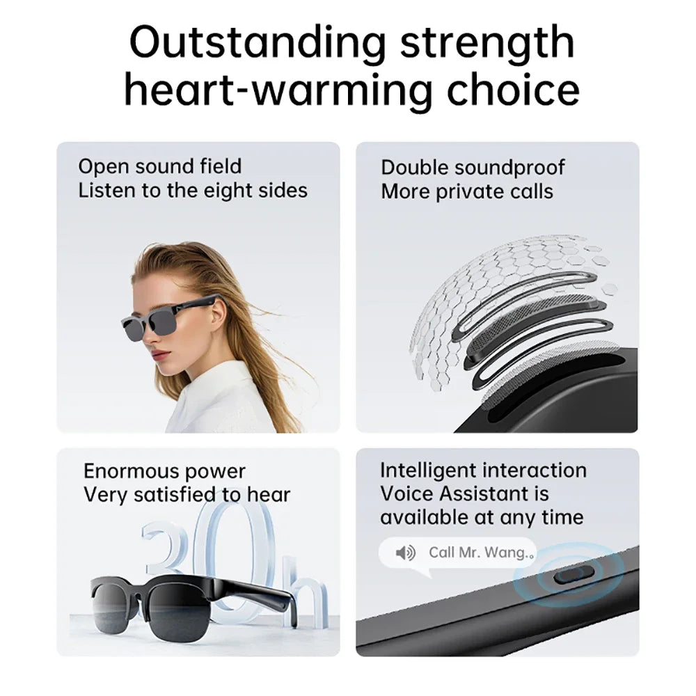 Bluetooth 6.0 Audio Glasses Headphones Wireless Headsets Outdoor HiFi Stereo Noise Reduction Earphones Casual Glasses Earbuds