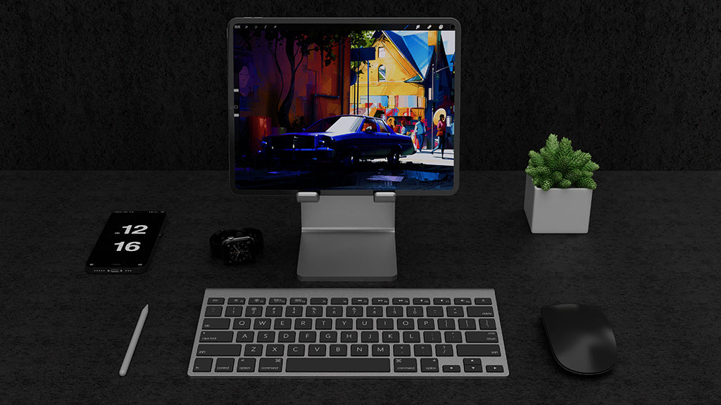 Ergonomic Tablet Stand Holder - Elevate Your Workspace with Universally Compatible Design, Fits iPad Pro, iPhone, and Android Devices, and Frees Up Desk Space