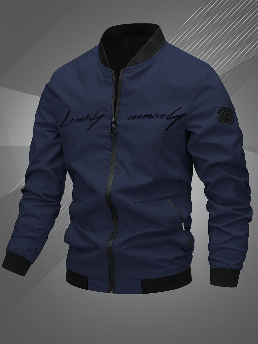 Men'S Letter Embroidered Casual Bomber Jacket