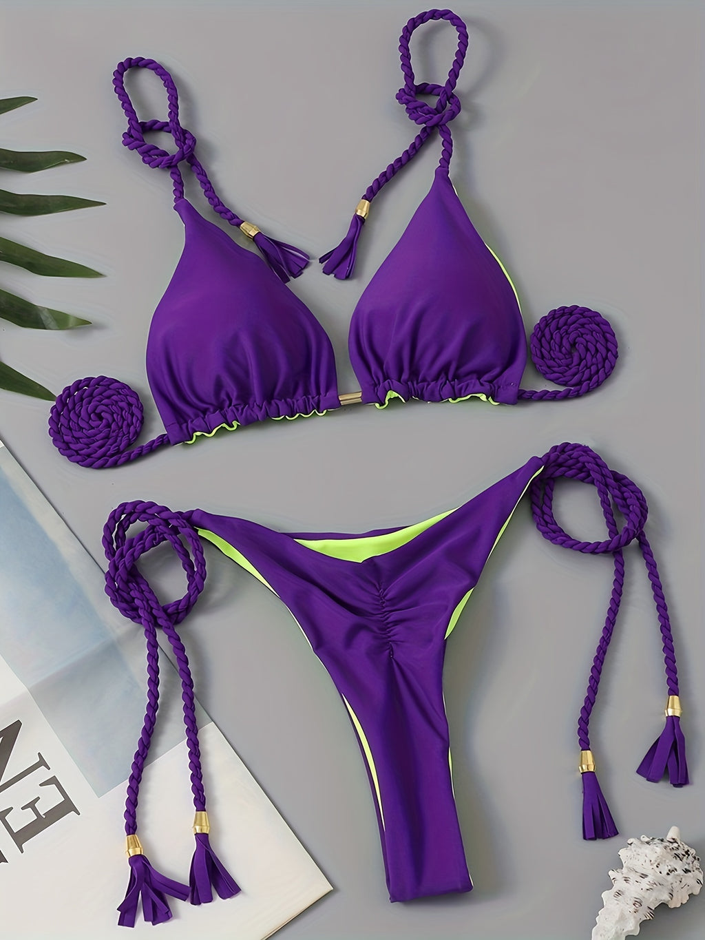 Triangle Halter Neck Bikini Sets, V Neck Tie Back Tie Side Backless High Cut Two Pieces Swimsuit, Women's Swimwear & Clothing Koningsdag/King's Day