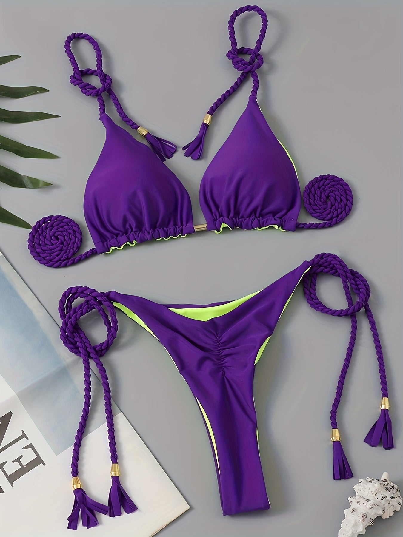 Triangle Halter Neck Bikini Sets, V Neck Tie Back Tie Side Backless High Cut Two Pieces Swimsuit, Women's Swimwear & Clothing Koningsdag/King's Day