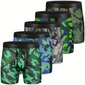 5-Pack CONKEND Men'S Bamboo Rayon Boxer Briefs, Camo Pattern, Medium Stretch Knit Fabric, 92% Viscose 8% Elastane, Breathable Tagless with Waistband, 15.24cm with Fly