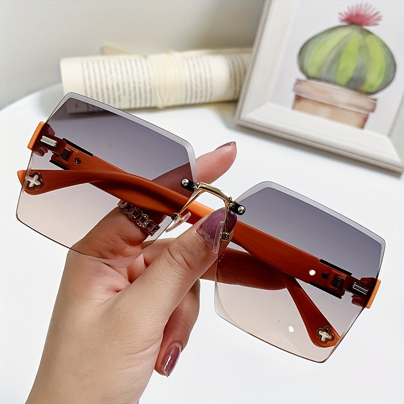 Frameless Fashion Glasses Vintage Ladies Stylish Design Oversized Square Fashion Glasses For Women Luxury Fashion Glasses Sun Protection Lenses