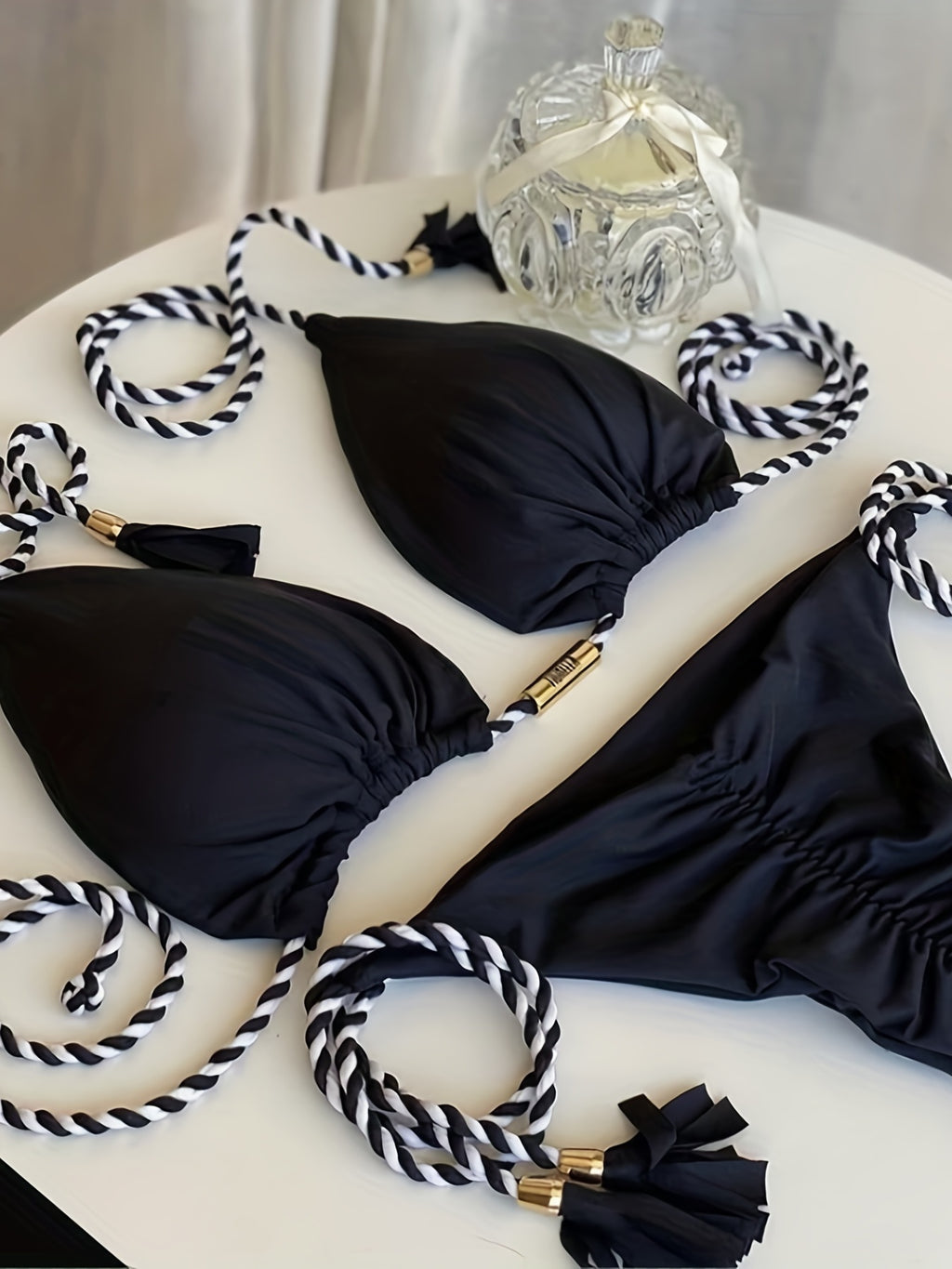 Triangle Halter Neck Bikini Sets, V Neck Tie Back Tie Side Backless High Cut Two Pieces Swimsuit, Women's Swimwear & Clothing Koningsdag/King's Day