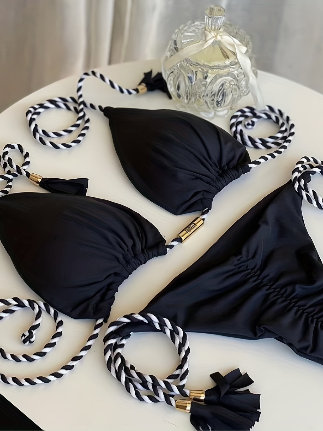 Triangle Halter Neck Bikini Sets, V Neck Tie Back Tie Side Backless High Cut Two Pieces Swimsuit, Women's Swimwear & Clothing Koningsdag/King's Day