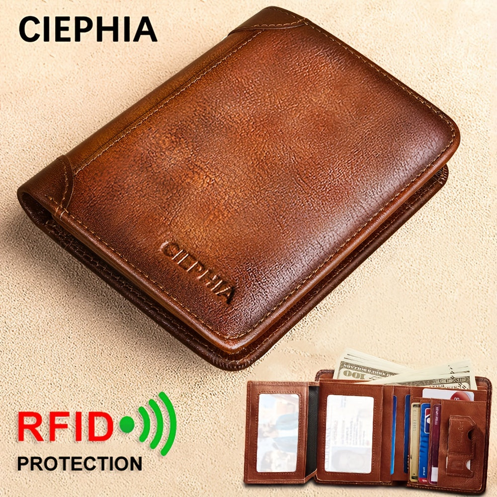 1pc Genuine Leather Rfid Blocking Wallets For Men, Retro Thin Short Multi-functional ID Credit Card Holder, Gifts To Men On Valentine's Day