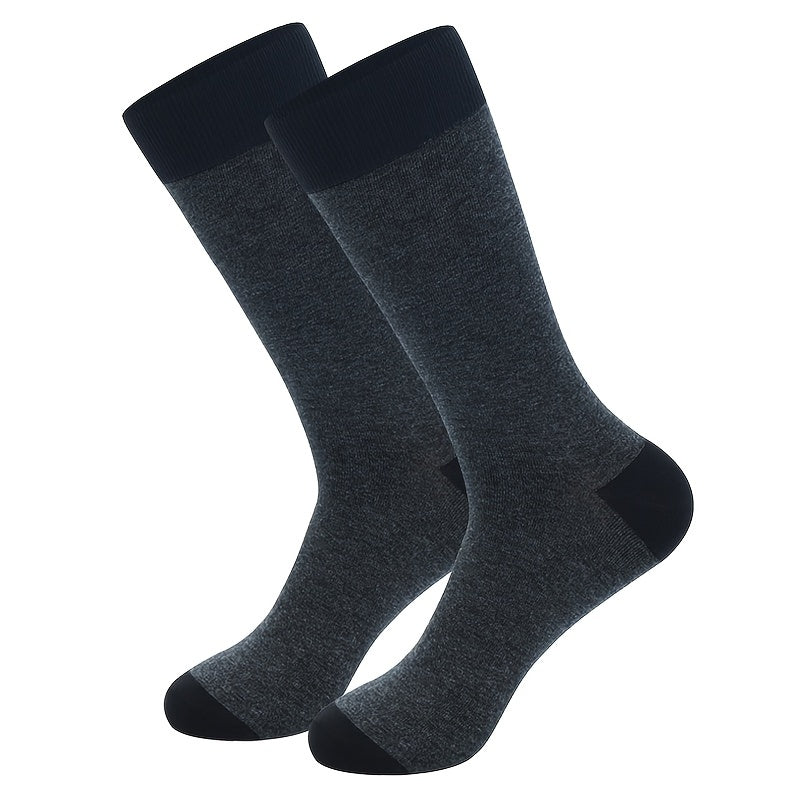 5 Pairs Men's Breathable Dress Crew Socks - Moisture-Wicking, Ribbed Texture, Striped & Solid Colors (Black, Gray, Dark Gray, Light Blue) for Business & Formal Wear, Fits Shoe Sizes 8.5-14