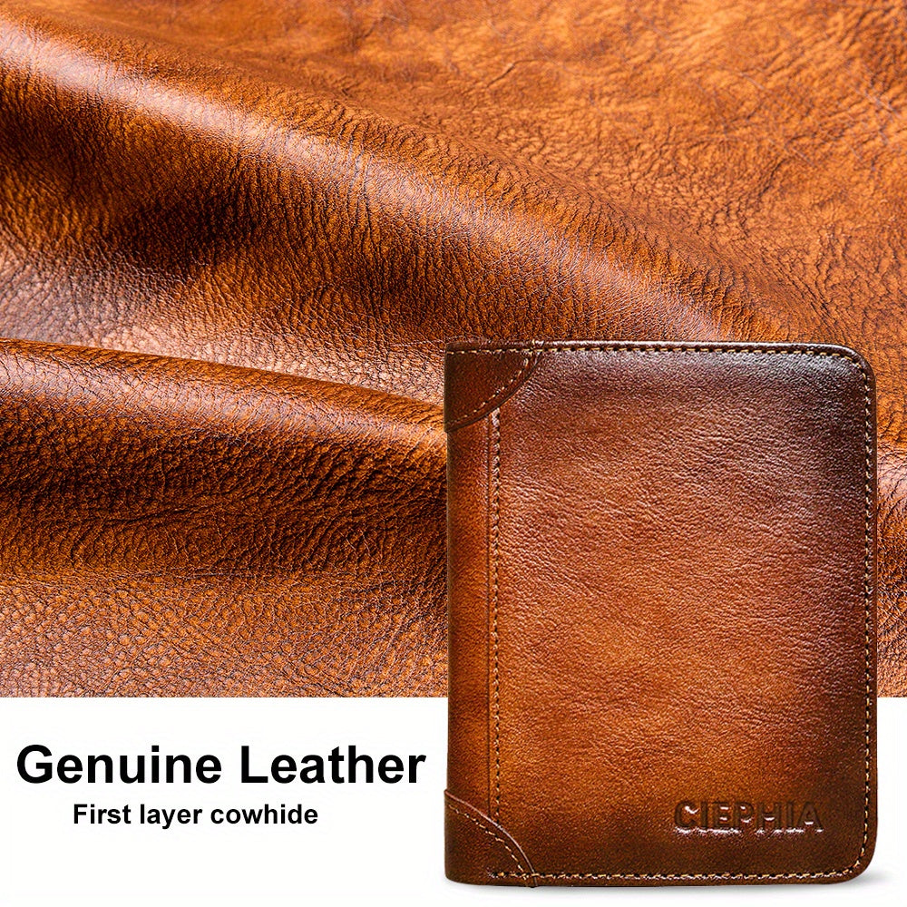1pc Genuine Leather Rfid Blocking Wallets For Men, Retro Thin Short Multi-functional ID Credit Card Holder, Gifts To Men On Valentine's Day