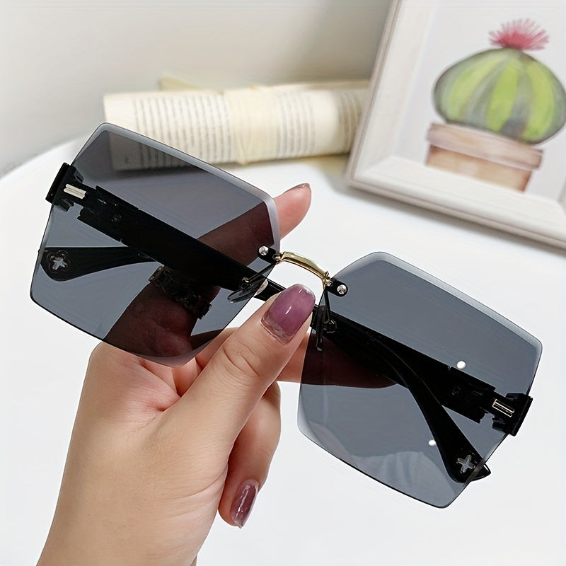 Frameless Fashion Glasses Vintage Ladies Stylish Design Oversized Square Fashion Glasses For Women Luxury Fashion Glasses Sun Protection Lenses
