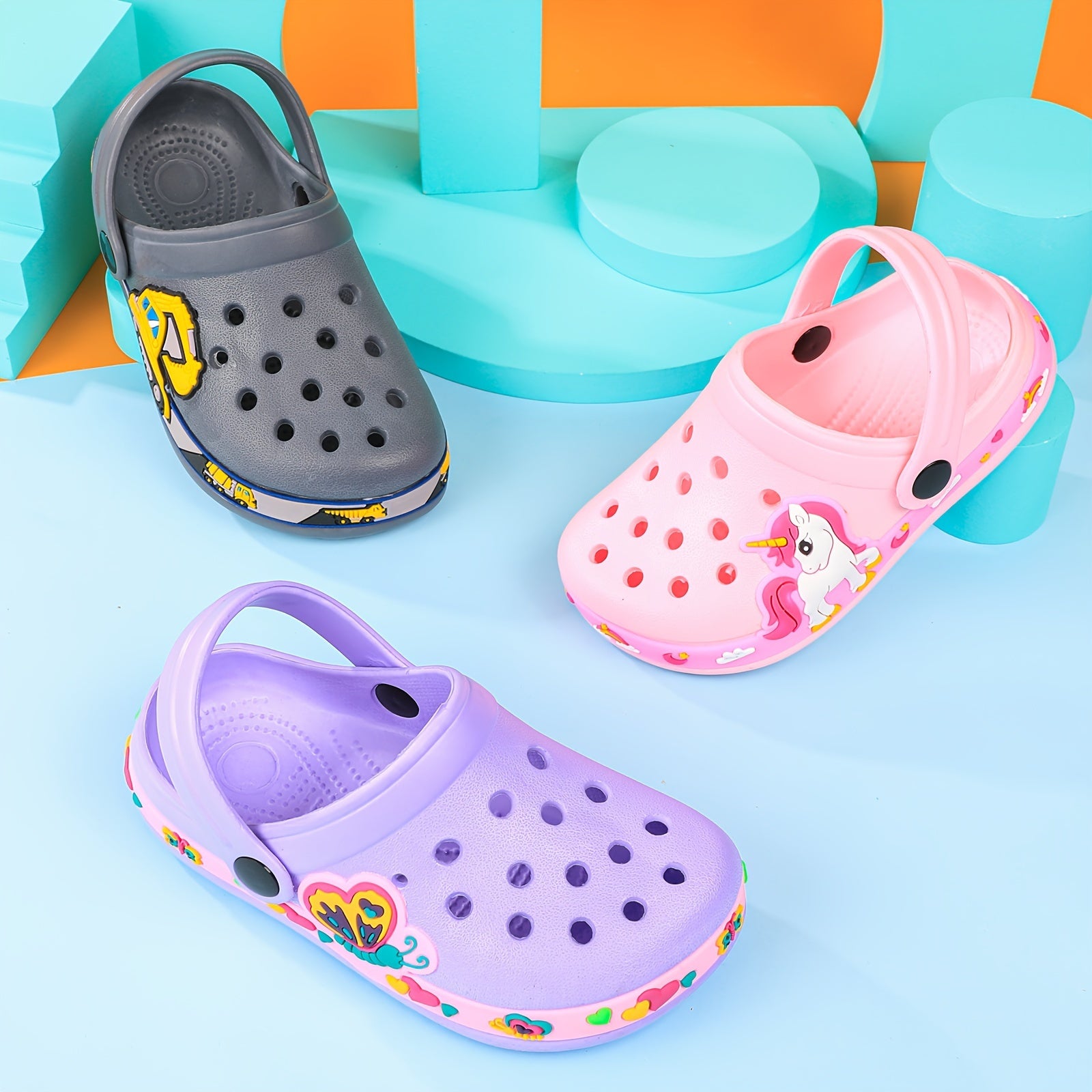 Youngsters' Dinosaur & Unicorn EVA Sandals with Ankle Strap - Anti-Slip Thick Sole, Breathable Summer Beach Garden Shoes for Youngsters & Youngsters, Soft Cushioned Low-Top Slippers (Grey & Pink), Allseason Footwear | Cartoon