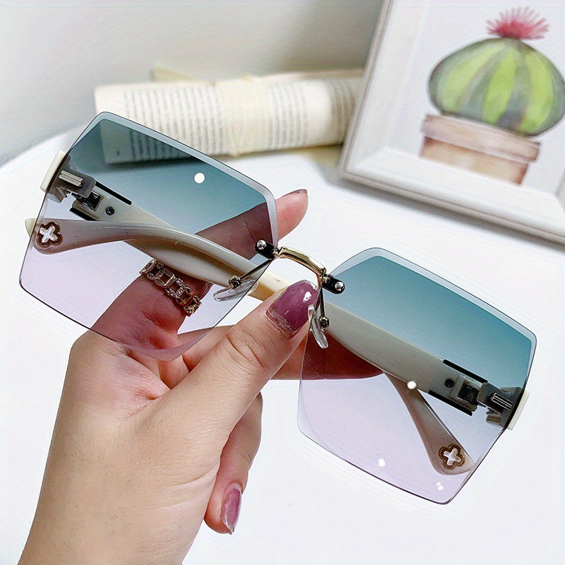 Frameless Fashion Glasses Vintage Ladies Stylish Design Oversized Square Fashion Glasses For Women Luxury Fashion Glasses Sun Protection Lenses