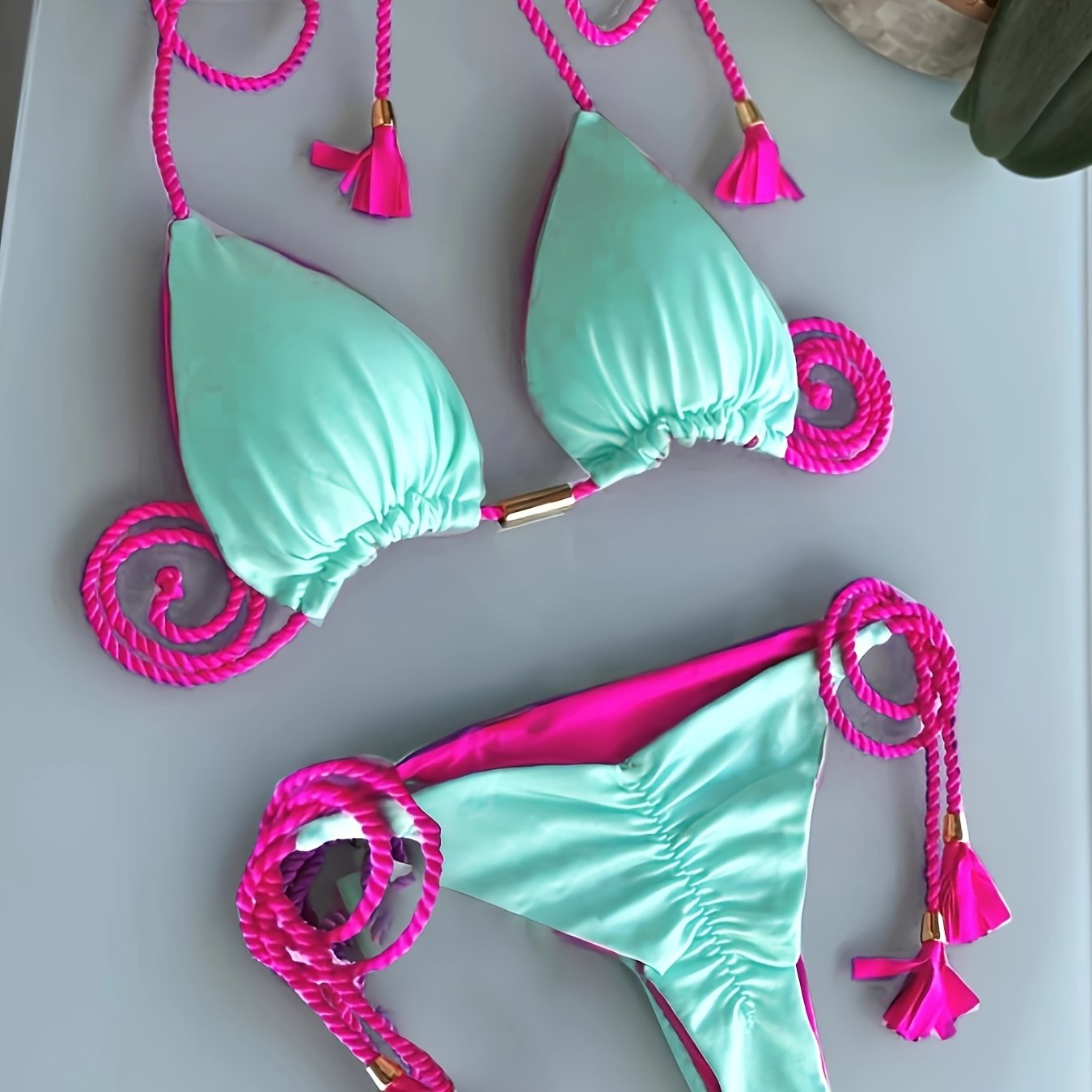 Triangle Halter Neck Bikini Sets, V Neck Tie Back Tie Side Backless High Cut Two Pieces Swimsuit, Women's Swimwear & Clothing Koningsdag/King's Day