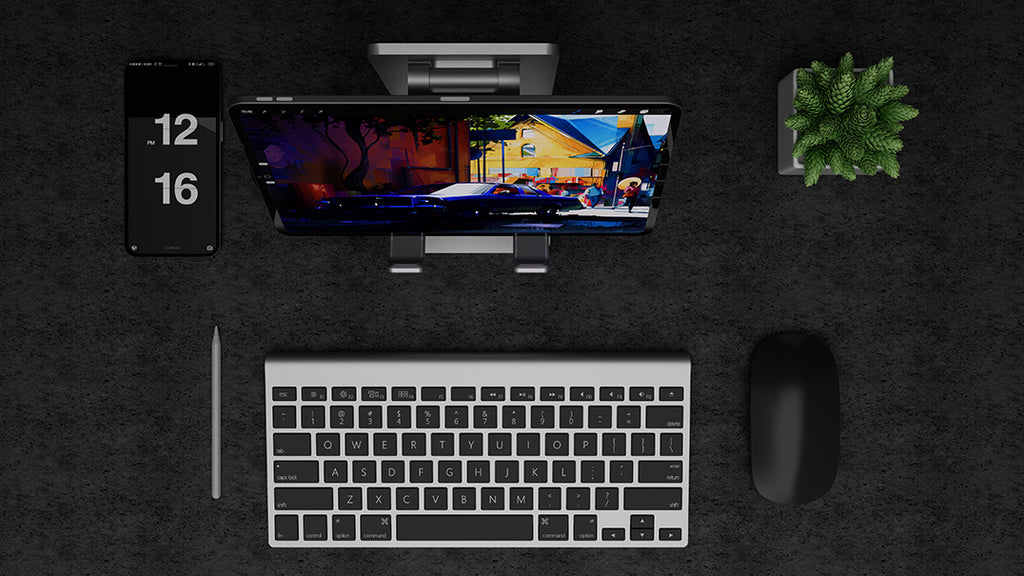 Ergonomic Tablet Stand Holder - Elevate Your Workspace with Universally Compatible Design, Fits iPad Pro, iPhone, and Android Devices, and Frees Up Desk Space