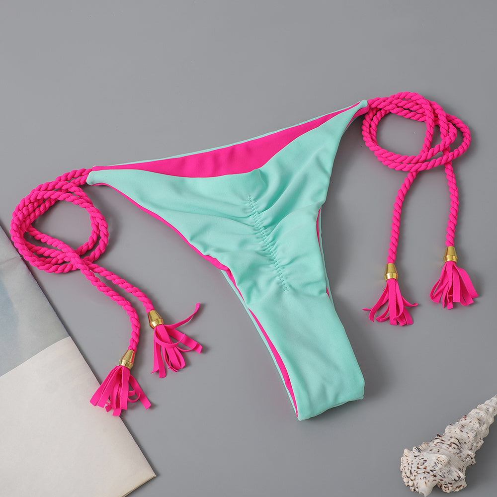 Triangle Halter Neck Bikini Sets, V Neck Tie Back Tie Side Backless High Cut Two Pieces Swimsuit, Women's Swimwear & Clothing Koningsdag/King's Day