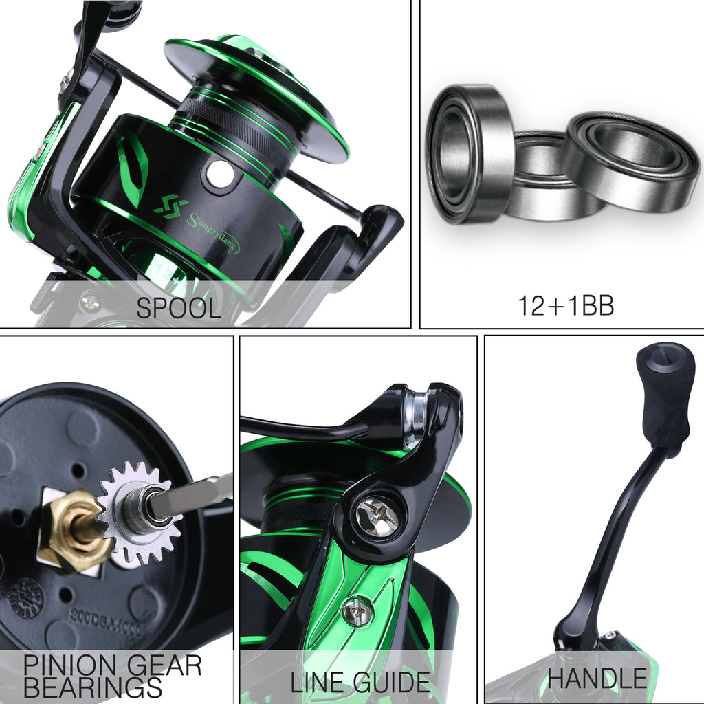 Sougayilang Spinning Fishing Reel - Lightweight 6, 2:1 High-Speed Gear Ratio, Aluminum Alloy Construction, Ergonomic Handle & Adjustable Drag, Mixed Colors for Freshwater & Saltwater Fishing, Ideal Gift for Anglers, Fishing R