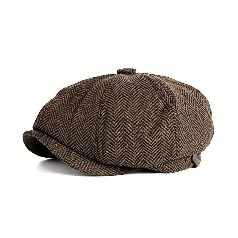 Men's Retro Beret Mafia Movie Cosplay Wool Blend Vintage Herringbone Tweed Casual Newsboy Hat Flat Cap