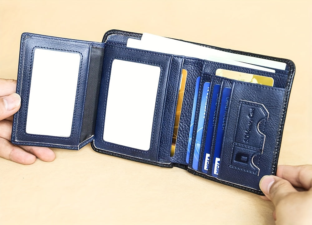 1pc Genuine Leather Rfid Blocking Wallets For Men, Retro Thin Short Multi-functional ID Credit Card Holder, Gifts To Men On Valentine's Day
