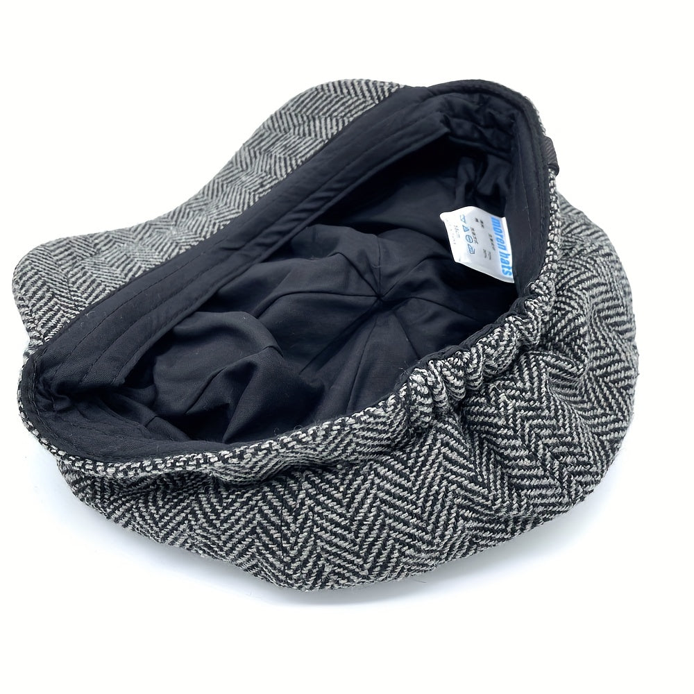 Men's Retro Beret Mafia Movie Cosplay Wool Blend Vintage Herringbone Tweed Casual Newsboy Hat Flat Cap