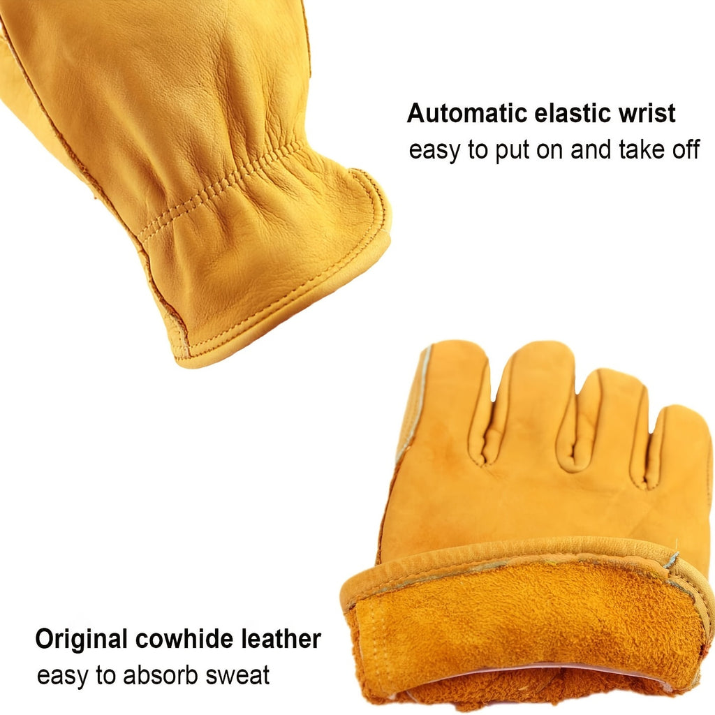 1 Pair Of Flex Grip Leather Work Gloves, Stretchable Wrist Tough Cowhide Working Gloves (Yellow)