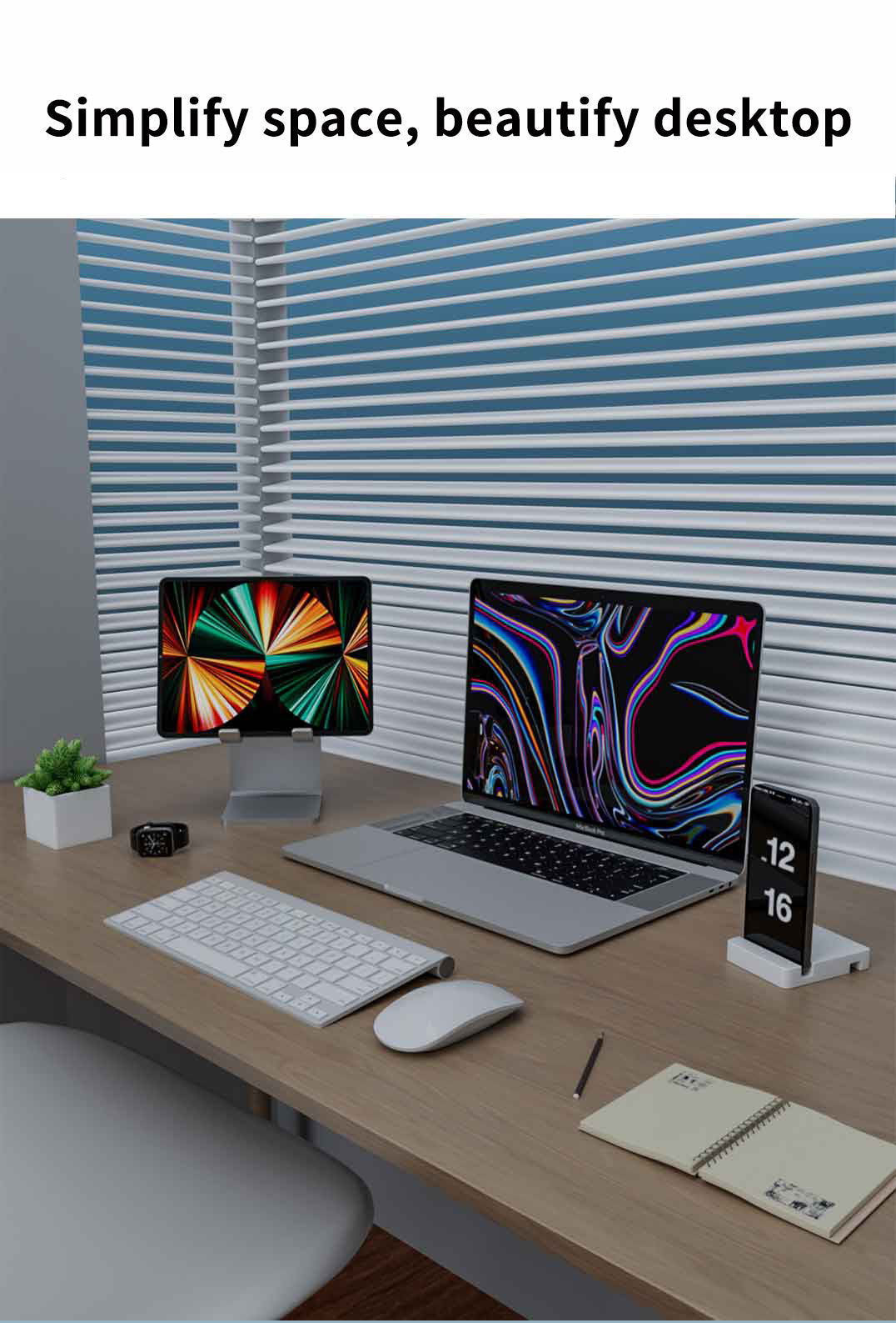 Ergonomic Tablet Stand Holder - Elevate Your Workspace with Universally Compatible Design, Fits iPad Pro, iPhone, and Android Devices, and Frees Up Desk Space